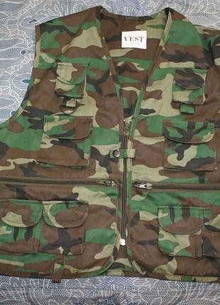 Камуфляжный жилет vest для рыбалки, охоты, туризма подростковый 158-164