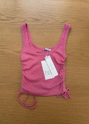 Новий топ в рубчик zara, рожевий xs-s