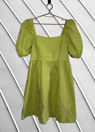 Женское салатовое платье lc waikiki l xl оригинал вайки стан, идеал летнее свободное хлопковое рукава фонарики квадратный вырез 48 50