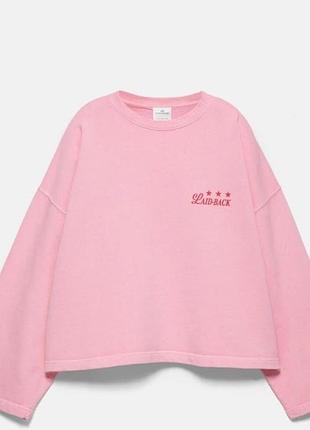 Новый розовый свитшот pull &amp; bear оригинал / укороченная кофта оверсайз (одевался 1 раз)