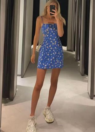 Сукня міні квітковий принт zara original spain плаття зара плаття льон сукня зара xs