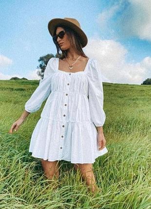 Сукня біла бавовна коротка лялькова на гудзиках волани з рукавами oversize zara s m l 8741/053