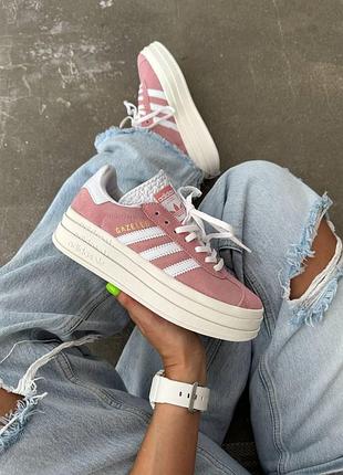 Женские розовые кроссовки adidas gazelle bold platform pink white х адидас газель 38
