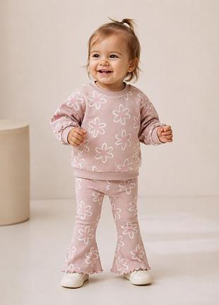 Комплект m&s костюм для дівчинки 12–18 міс. (86 см) світшот + легінси в рубчик з квітами