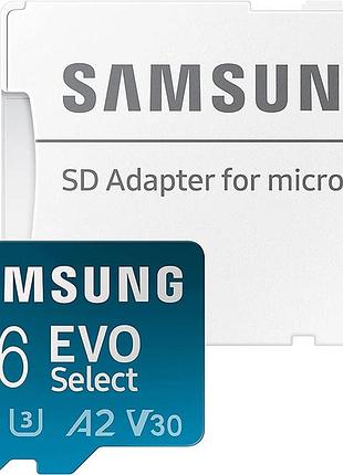 Карта пам'яті microsdxc (uhs-і u3) samsung evo select 256gb class 10 a2 v30 (r130mb/s, w30mb/s) (adapter sd)