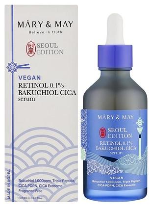 Сыворотка антивозрастная с ретинолом и бакучиолом
mary &amp; may retinol 0.1% bakuchiol cica serum 80ml