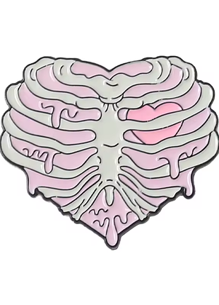 Металевий значок рожеве серце кістки брош сердечко halloween wednesday хололоуїн pink heart bone пін скелет