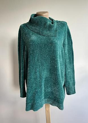 Светр m&co 💚 м’який шеніл, об’ємний комір-хомут, вільний крій, подовжена спинка, стильний смарагдовий відтінок.