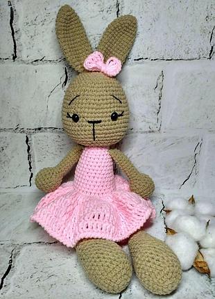 Мягкая игрушка ручной работы зайчик в платье амигуруми hand made 25 см