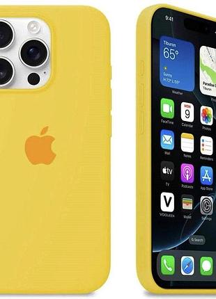 Силиконовый чехол для iphone 15 pro с закрытым низом silicone case желтый yellow 4 (бампер)