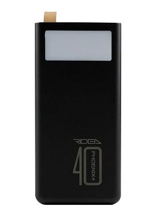 Умб power bank ridea rp-d40l+ phoenix40+ pd/qc 3.0 20w digital display + lamp 40000 mah комплектуется кабелем usb - type-c black