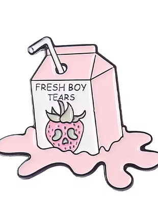 Металлический значок клубничный сок брошь розовая клубника fresh boy tears halloween пакет молоко хэллоуин pink milk
