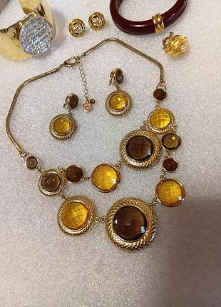 Набор сет liz claiborne колье ожерелье, клипсы, медовые граненые кабоны, американский винтаж, идеальный
