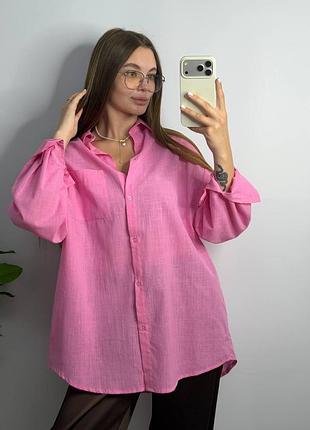Женская летняя рубашка oversize розовый, s/m