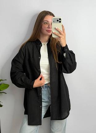 Женская летняя рубашка oversize черный, s/m