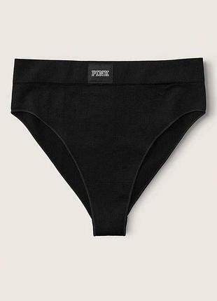Бесшовные трусики бикини victoria's secret pink seamless high waist rib bikini panty чёрные s
