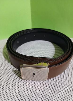 Ремень yves saint laurent, paris, б/в, есть дефект, мужской, кожаный винтажный.