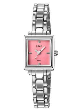 Женские прямоугольные часы skmei 2315sipk silver-pink со стальным браслетом