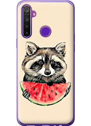 Чехол 2d пластиковый на телефон realme 5 енотик с арбузом "4605t-1862-58250"
