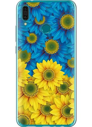 Чехол силиконовый патриотический на телефон huawei y9 2019 жёлто-голубые цветы "1048u-1602-58250"