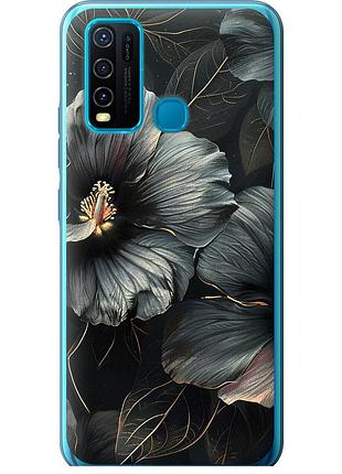 Чехол силиконовый на телефон vivo y50 черные цветы "6031u-1925-58250"