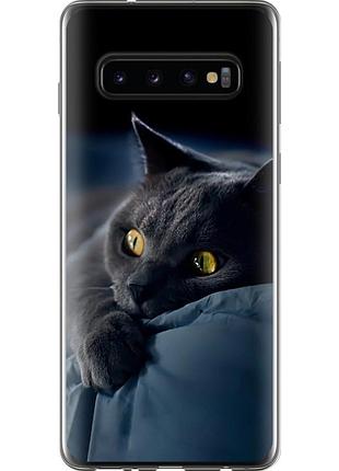 Чехол 2d пластиковый на телефон samsung galaxy s10 дымчатый кот "825t-1640-58250"