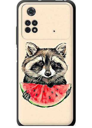 Чехол tpu на телефон xiaomi poco m4 pro енотик с арбузом "4605b-2592-58250"
