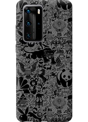 Чехол 2d пластиковый на телефон huawei p40 pro чёрно-серый стикер бомбинг "2432t-1839-58250"