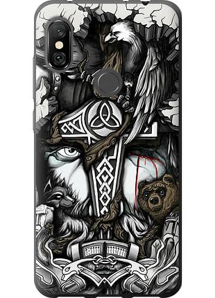 Чехол 2d пластиковый на телефон xiaomi redmi note 6 pro тату викинг "4098t-1551-58250"