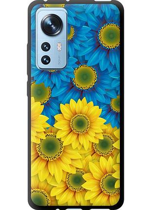 Чехол tpu патриотический на телефон xiaomi 12 жёлто-голубые цветы "1048b-2555-58250"