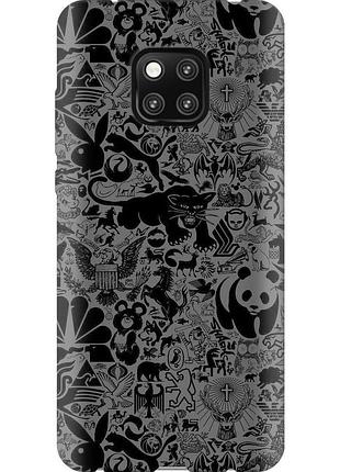 Чехол 2d пластиковый на телефон huawei mate 20 pro чёрно-серый стикер бомбинг "2432t-1567-58250"