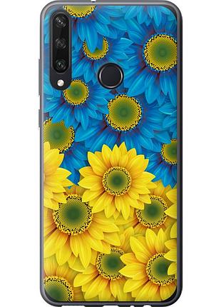 Чехол силиконовый патриотический на телефон huawei y6p жёлто-голубые цветы "1048u-1952-58250"