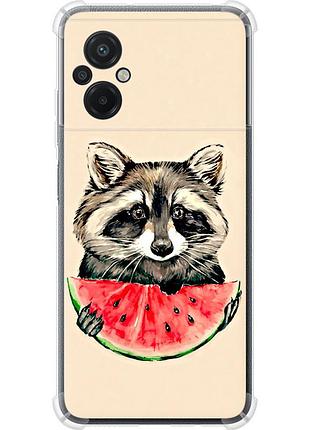 Чехол силикон с усиленными углами на телефон xiaomi poco m5 енотик с арбузом "4605sp-2767-58250"