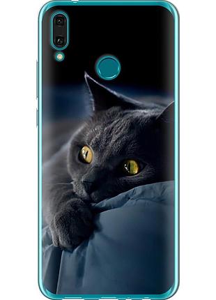 Чехол силиконовый на телефон huawei y9 2019 дымчатый кот "825u-1602-58250"
