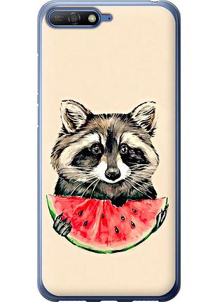 Чехол 2d пластиковый на телефон huawei y6 2018 енотик с арбузом "4605t-1637-58250"