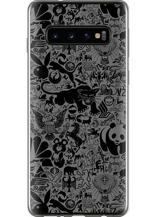 Чехол 2d пластиковый на телефон samsung galaxy s10 чёрно-серый стикер бомбинг "2432t-1640-58250"