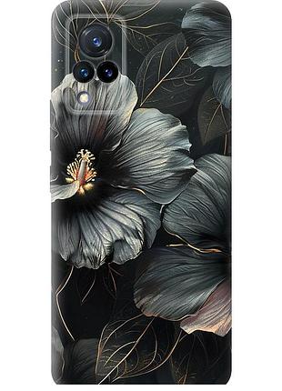 Чехол силиконовый на телефон vivo v21 черные цветы "6031u-2368-58250"