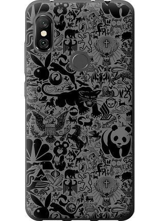 Чохол 2d пластиковий на телефон xiaomi redmi note 6 pro чорно-сірий стікер бомбінг "2432t-1551-58250"