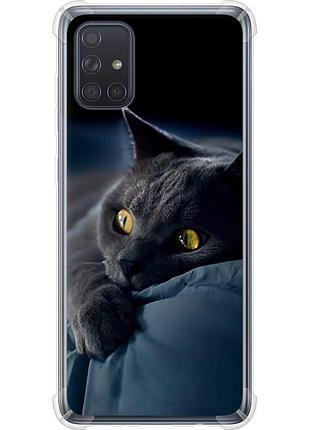 Чехол силикон с усиленными углами на телефон samsung galaxy a71 2020 a715f дымчатый кот "825sp-1826-58250"