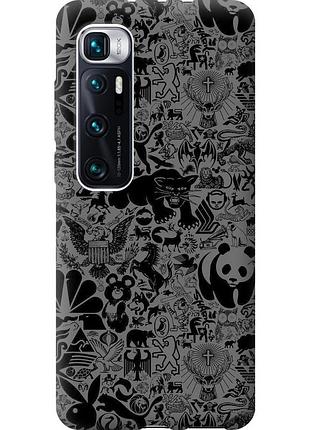 Чехол 2d пластиковый на телефон xiaomi mi 10 ultra чёрно-серый стикер бомбинг "2432t-2064-58250"