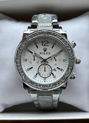 Хит! женские часы на браслете rolex серебристого цвета со светлым циферблатом