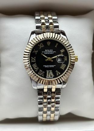 Хіт! жіночий годинник на браслеті rolex комбінованого кольору з чорним циферблатом