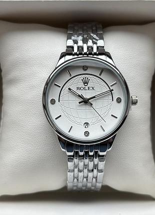 Хит! женские часы на браслете rolex серебристого цвета со светлым циферблатом