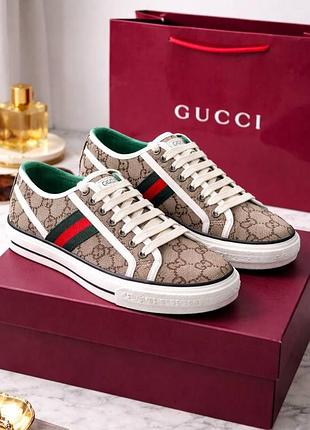 Жіночі кеди gucci sneakers tennis 1977, бежеві жіночі кросівки гуччі теніс 1977, 38 р (24 см)