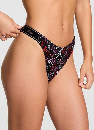 Женские трусики victoria's secret (28261994761) logo cotton shine high-leg thong xs черные