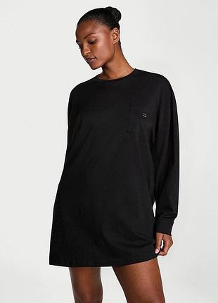 Ночная рубашка женская хлопковая victoria's secret (268131829196) pocket sleep tee xs/s черная
