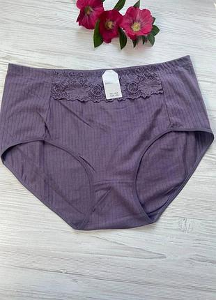 Трусики женские в рубчик декорированы кружевом батал 6xl арт.4434 🎀