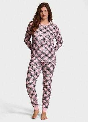 Термо піжама (лонгслів + штани) жіноча бавовняна victoria's secret (3226437983950) xs рожева