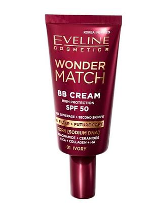 Тональний крем eveline bb wonder match spf 50 01 ivory 30 мл 1776
