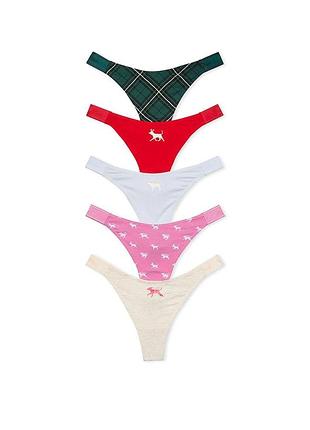 Набор трусиков victoria's secret (154000516310) pink 5-pack стринги l комбинированные